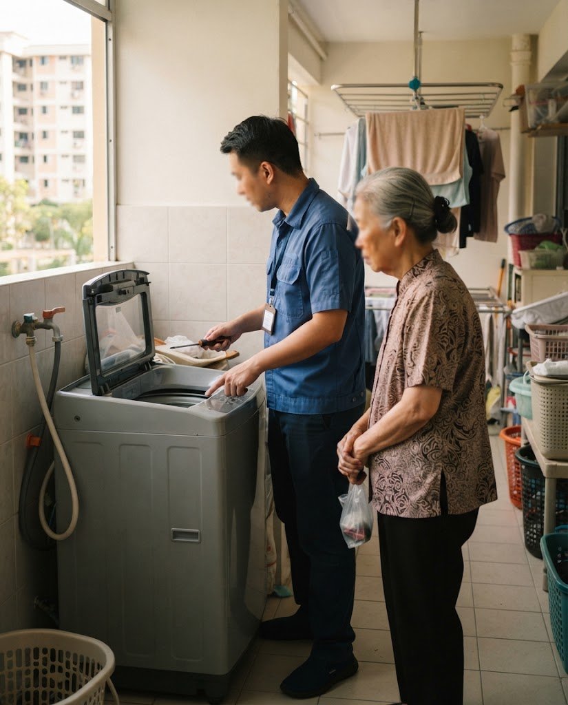 Technician explaining a repair to a homeowner